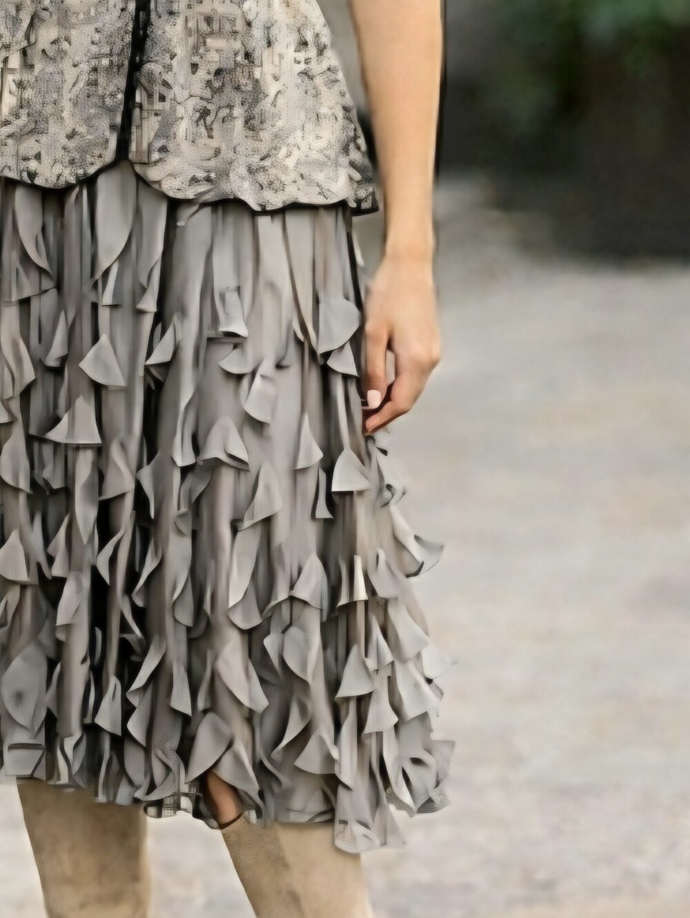 Garnet Hill 100% Silk Gray Silver Embellished Skirt or Strapless Top | Size 12